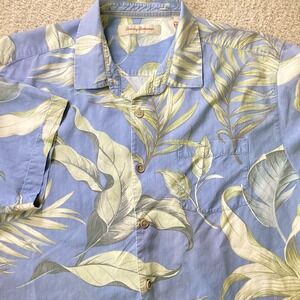 Tommy Bahama Mens Large Silk Tropical Leaf Print Short Sleeve Button Down Shirt